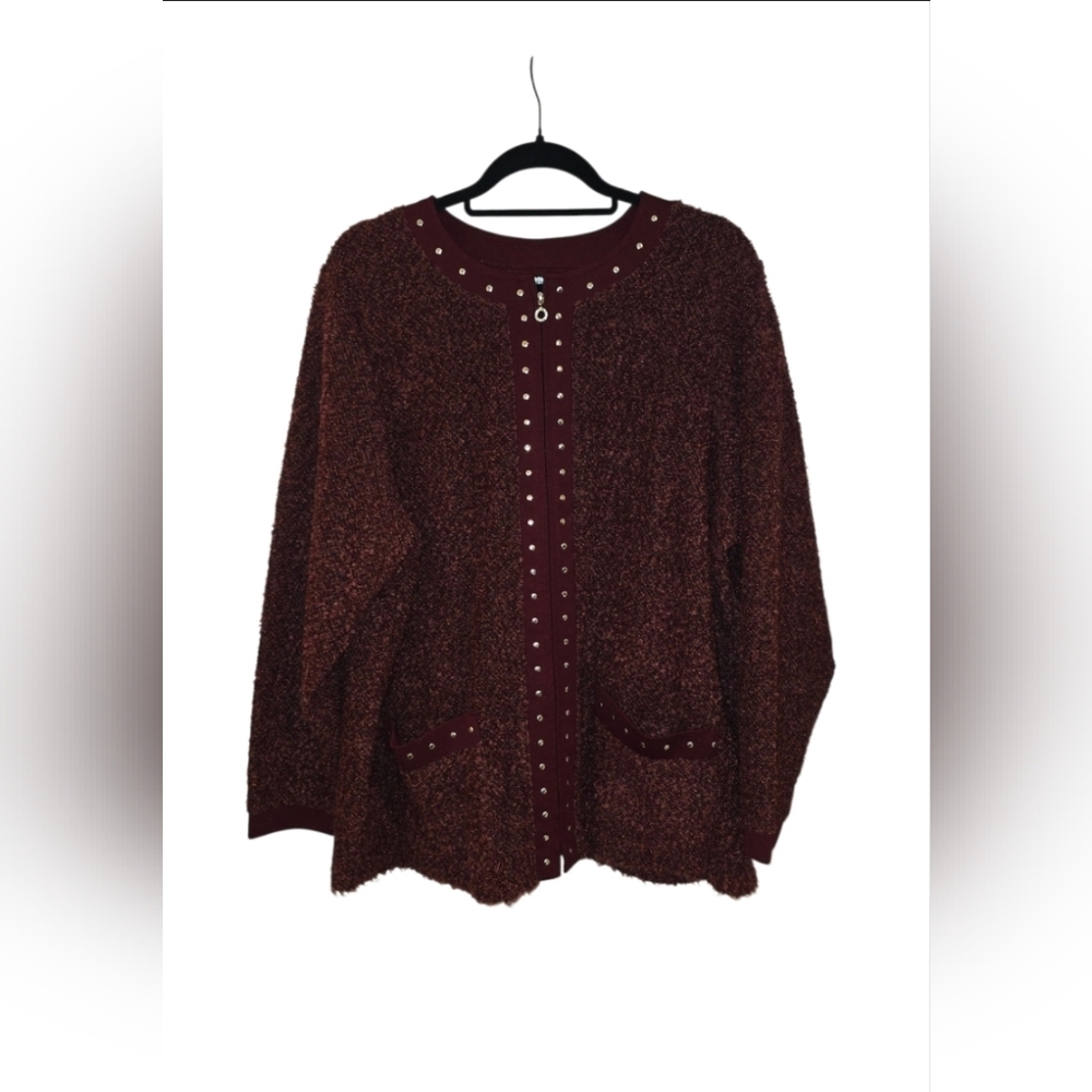 Cathy Daniels Maroon Cardigan with Stud Accents
